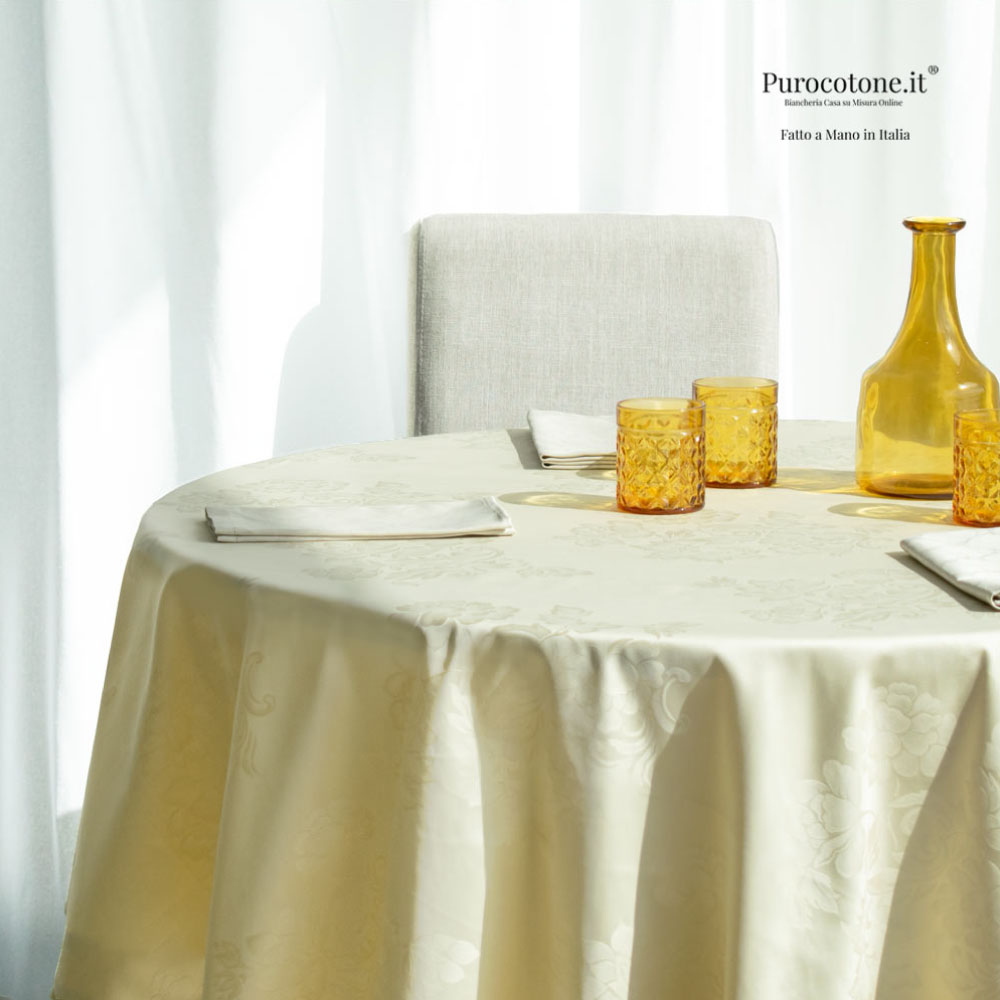 Tovaglia Ovale VIENNA In Puro Cotone Fiandra Jacquard - Oro, 165x250 Cm, Made In Italy