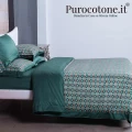 Outlet - Parure Copripiumino Matrimoniale - Raso Extra Fine Di Puro Cotone TC300 Cali 2 Colore Verde Bottiglia