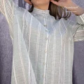 Camicia da Notte Donna in Puro Lino Melange Riga Collo alla Coreana