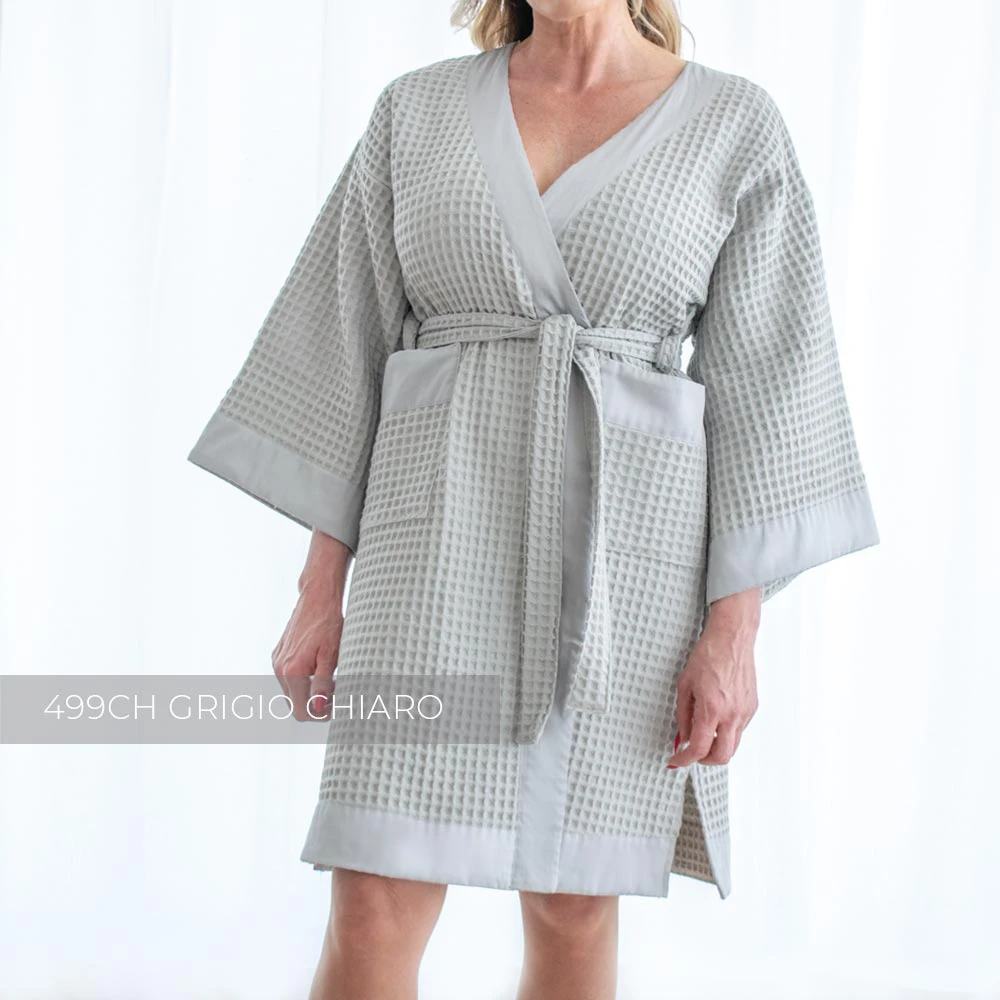 Furry - Accappatoio corto da donna, in cotone, con cappuccio, morbido, da notte, morbido, da bagno, da donna, in spugna, per sauna, da viaggio, Blu-e., M