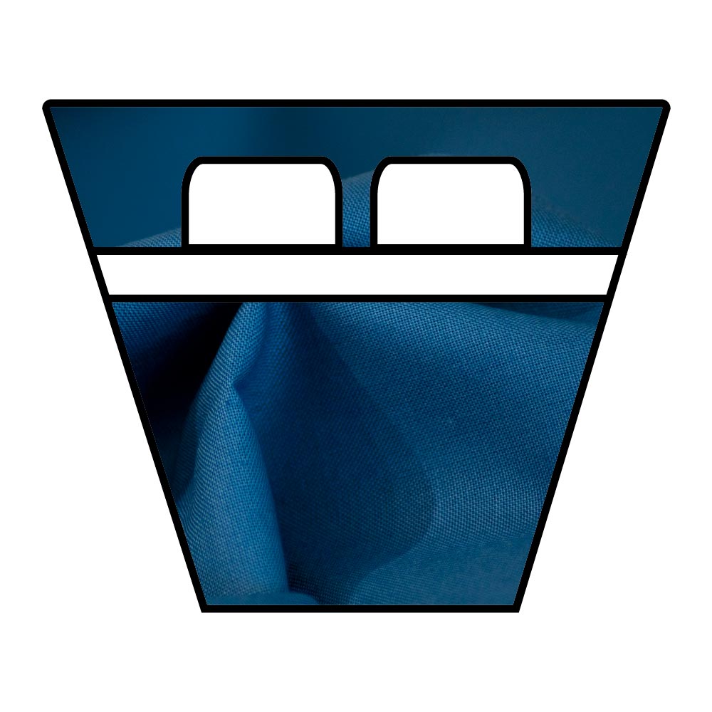 Schema di lenzuolo sagomato a trapezio per letto di prua, in cotone blu