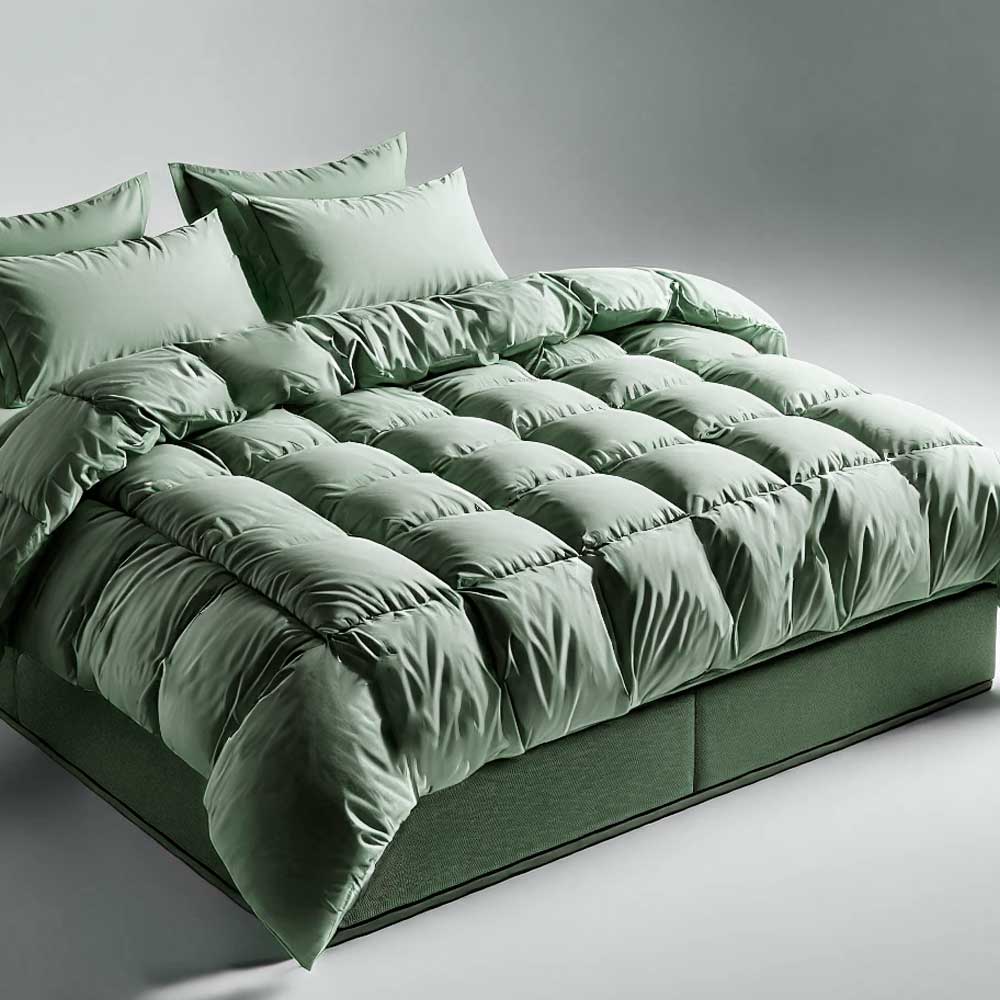 Piumone in piuma con tessuto esterno in cotone extra fine verde salvia