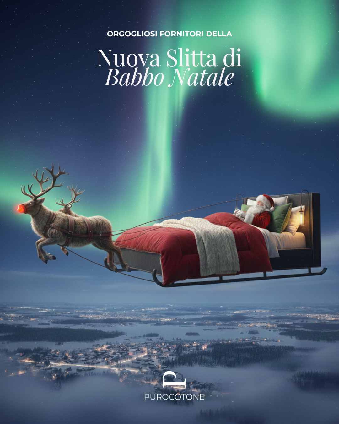Purocotone è orgoglioso fornitore della nuova slitta di babbo natale, un letto!